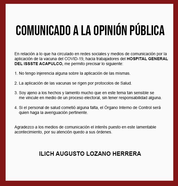 COMUNICADO DE ILICH LOZANO