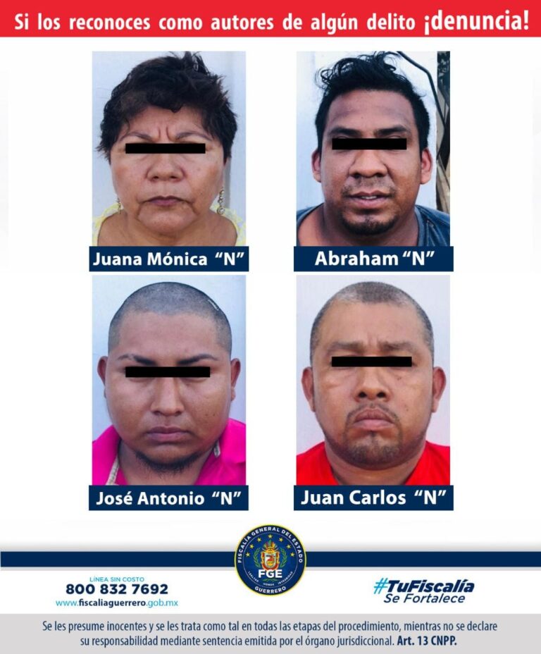 Fiscalía de Guerrero logra sentencia  de 50 años de prisión en contra de tres masculinos y una fémina en Ometepec, región Costa Chica