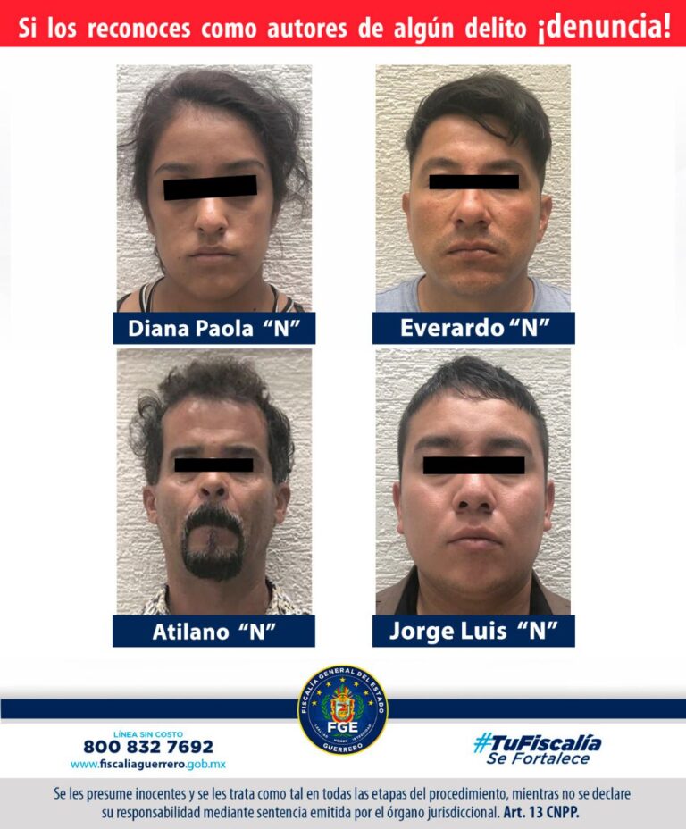 Fiscalía de Guerrero logra sentencia de 75 años de prisión en contra de tres masculinos y una fémina por secuestro a menor en Petatlán, región Costa Grande