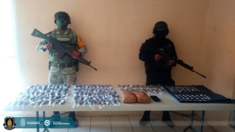 Asegura la Policía Estatal y SEDENA presunta droga en el municipio de Acapulco
