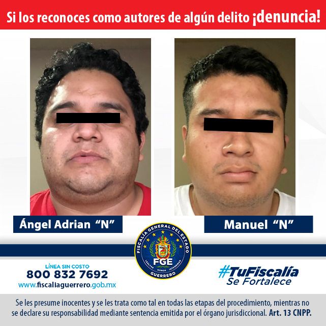 Fiscalía de Guerrero obtiene prisión preventiva en contra de Manuel «N» y Ángel Adrián «N», por delito de extorsión agravada en Chilpancingo