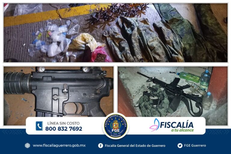 Fiscalía de Guerrero capturó a masculino que portaba armas de uso exclusivo del Ejército así como diferentes envoltorios al parecer droga