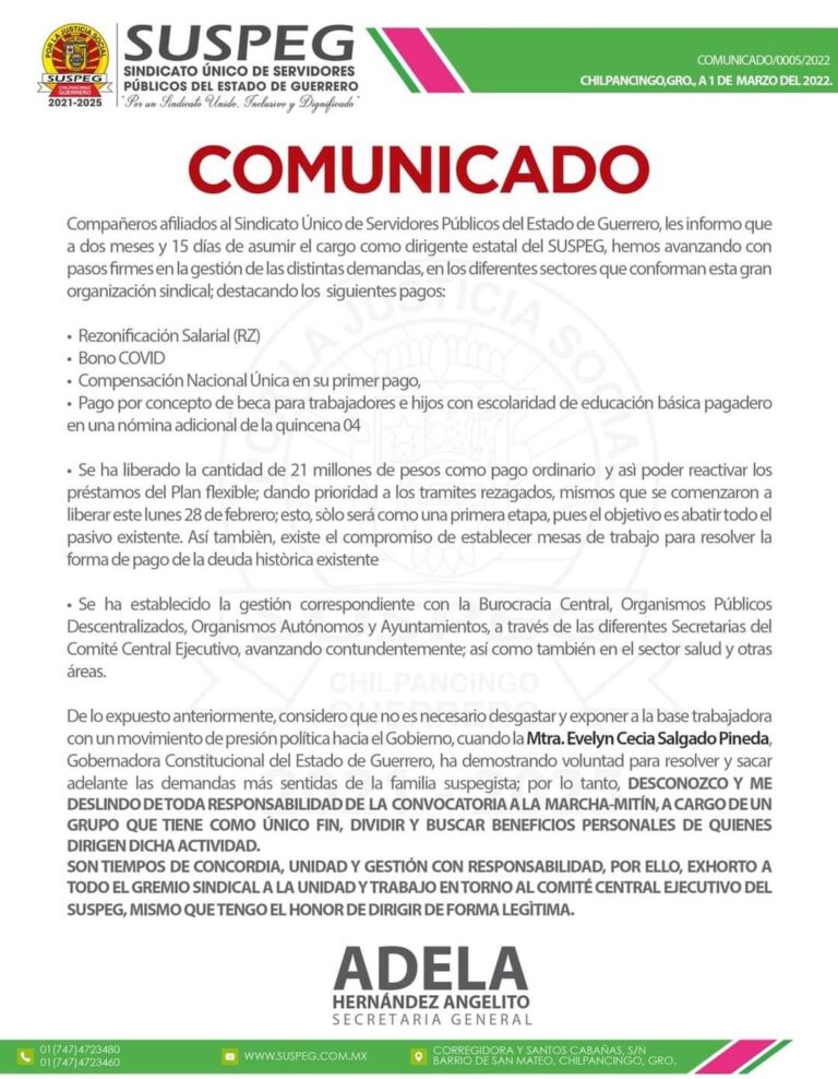SE DESLINDA EL SUSPEG GUERRERO DE LA PROTESTA DE UNA MARCHA EN CONTRA DEL GOBIERNO DEL ESTADO….