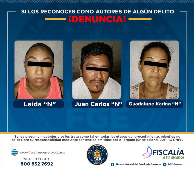 En operativo coordinado la FGE, SEDENA, GN y Policía Estatal rescatan a una menor y aseguran a tres personas, armas, cartuchos, droga y equipo táctico