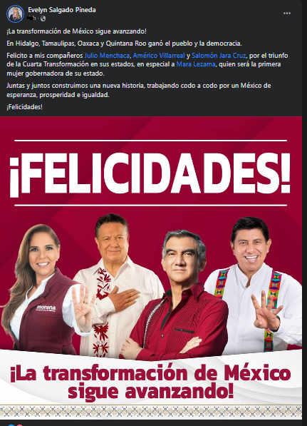 Felicita la gobernadora Evelyn Salgado a sus compañeros de partido por sus victorias en las elecciones