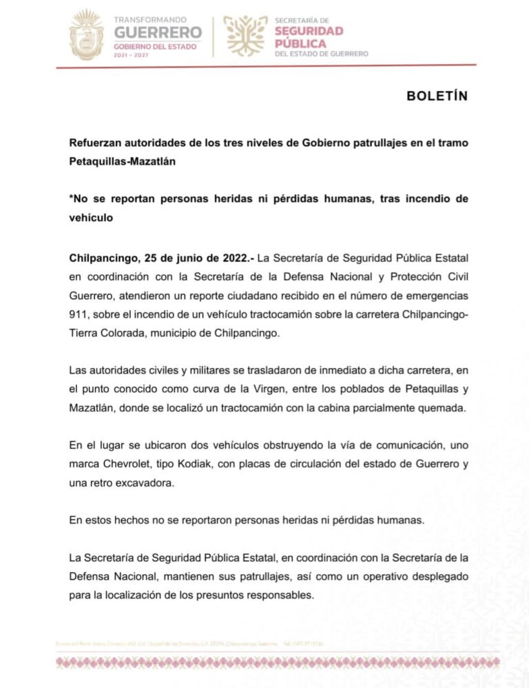 Refuerzan autoridades de los tres niveles de Gobierno patrullajes en el tramo Petaquillas-Mazatlán