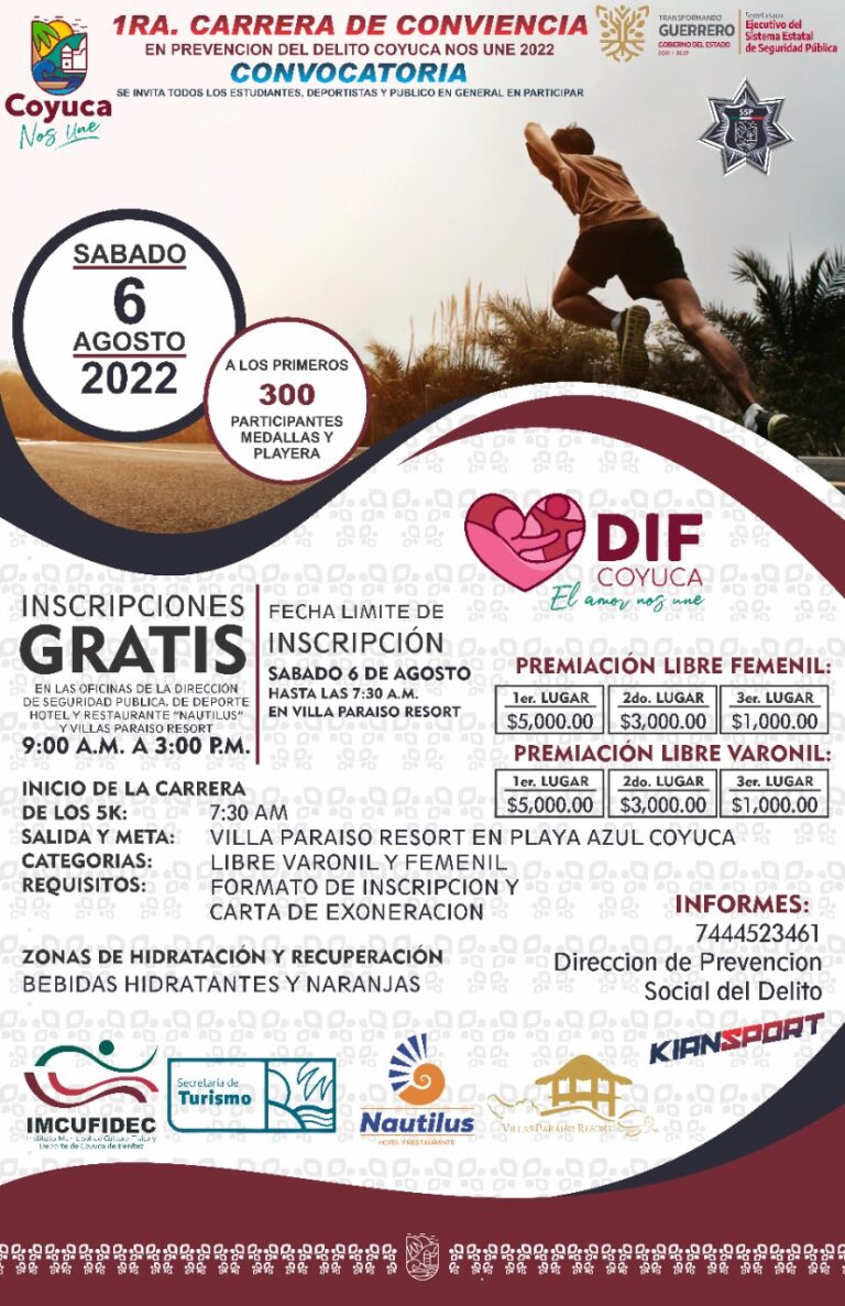 1° Carrera de Convivencia en prevención del delito Coyuca Nos Une 2022