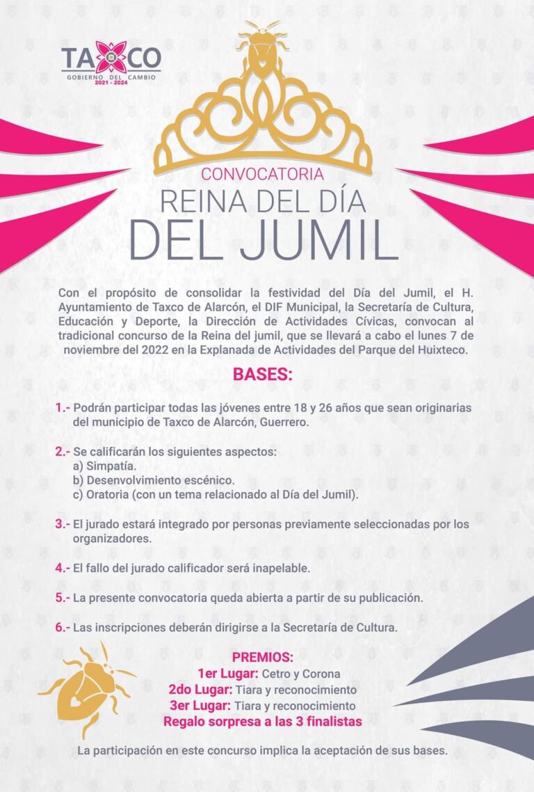 Inscríbete y participa para ser la próxima «REINA DEL JUMIL 2022»