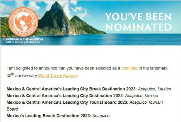 Acapulco, con cuatro nominaciones en los World Travel Awards