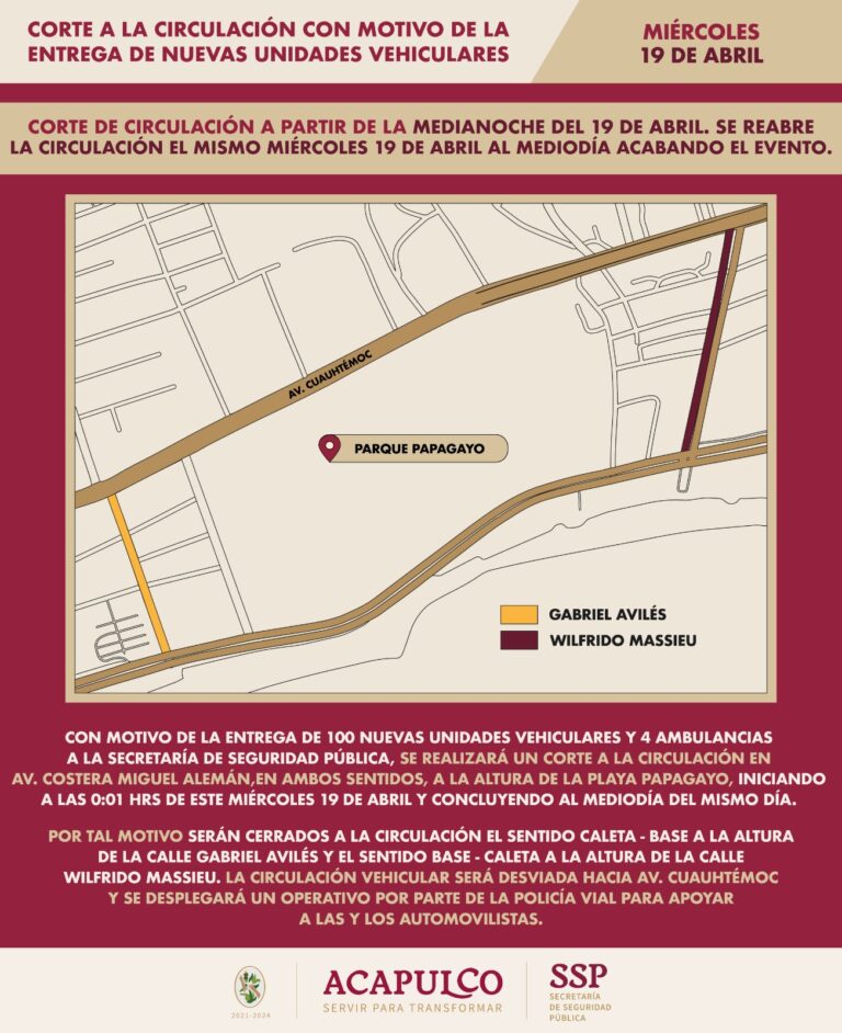 Realizará SSP corte a la circulación en Costera