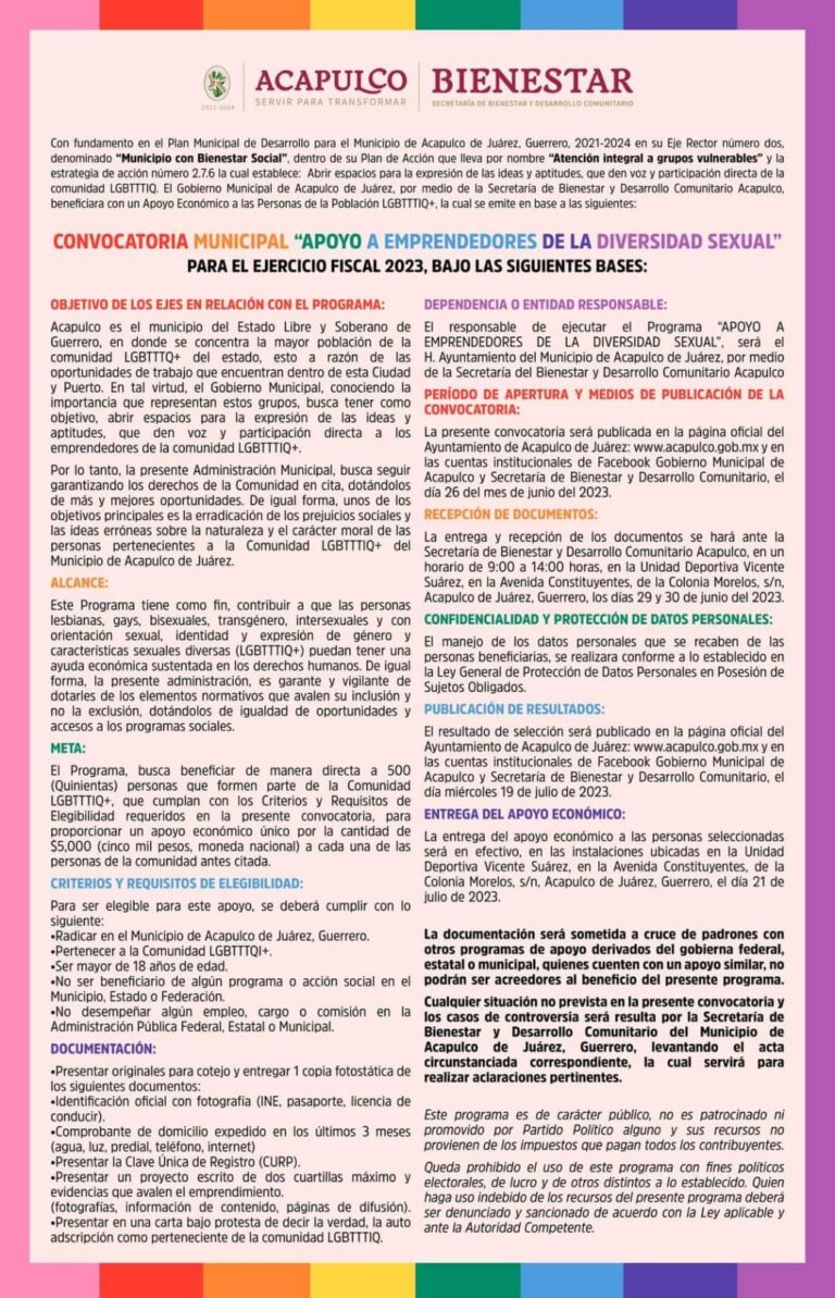 Emite gobierno de Abelina López convocatoria de apoyos a la comunidad LGBTTTIQ+