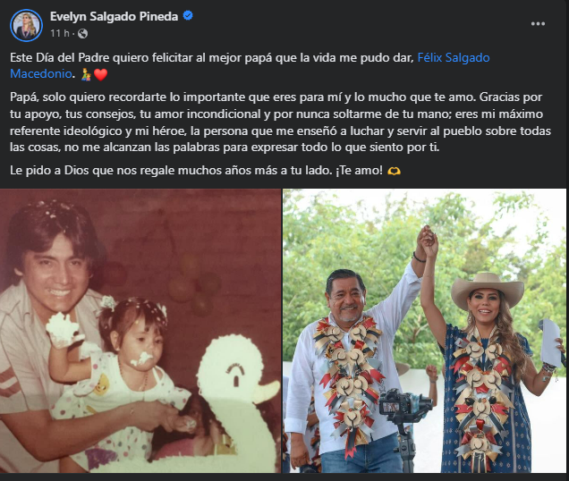 Felicita la gobernadora Evelyn Salgado al senador Félix Salgado por motivo del día del padre