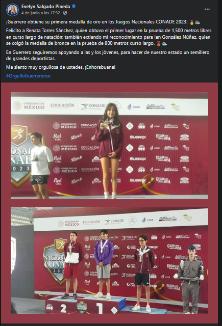 En Guerrero seguiremos apoyando a las y los jóvenes, para hacer de nuestro estado un semillero de grandes deportistas: Evelyn Salgado