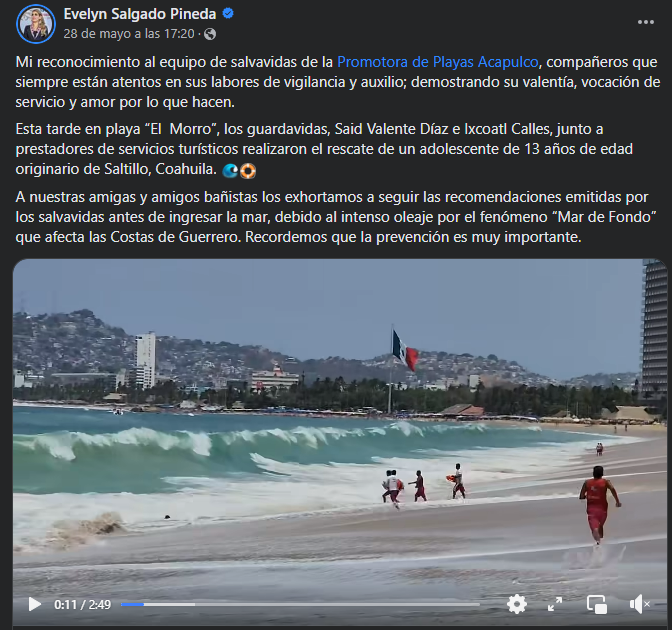 Reconoce la gobernadora Evelyn Salgado el trabajo de salvavidas