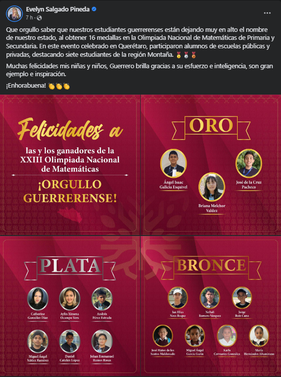 Muchas felicidades mis niñas y niños, Guerrero brilla gracias a su esfuerzo e inteligencia: Evelyn Salgado, gobernadora de Guerrero