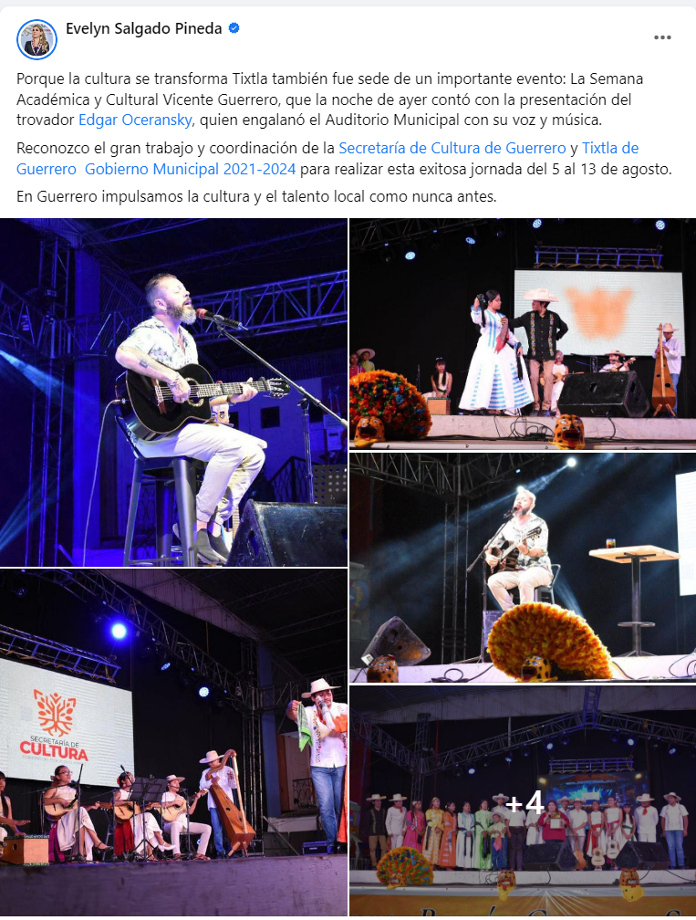Porque la cultura se transforma Tixtla también fue sede de un importante evento: Evelyn Salgado