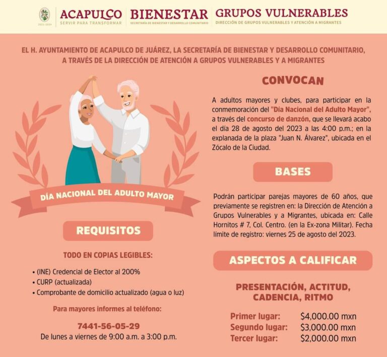 Invita Gobierno de Abelina López Rodríguez a la celebración del Día Nacional del Adulto Mayor