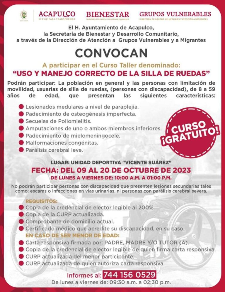 Gobierno de Abelina López Rodríguez invita al curso-taller de Uso y Manejo Correcto de la Silla de Ruedas