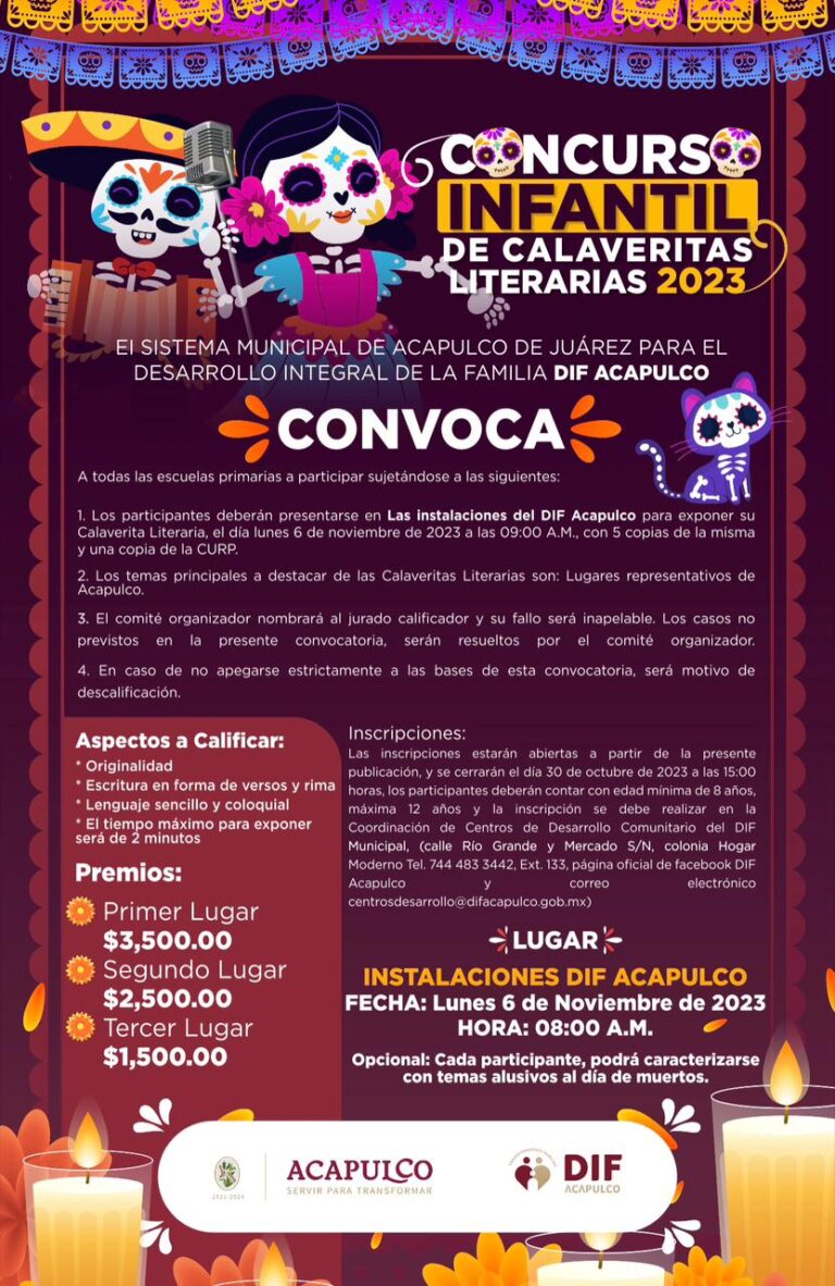 Convoca Gobierno de Abelina López Rodríguez a participar en el concurso infantil «Calaveritas Literarias 2023»