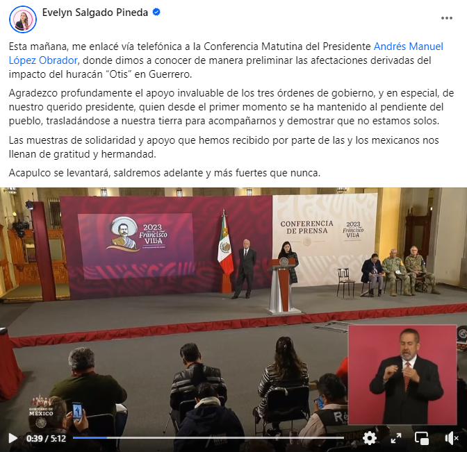 Agradezco profundamente el apoyo invaluable de los tres órdenes de gobierno, y en especial, de nuestro querido presidente: Evelyn Salgado