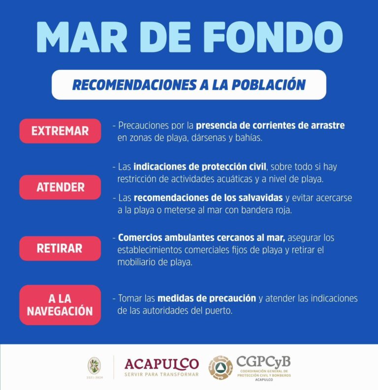 Informa Gobierno de Abelina López Rodríguez la presencia de mar de fondo en las playas de Acapulco