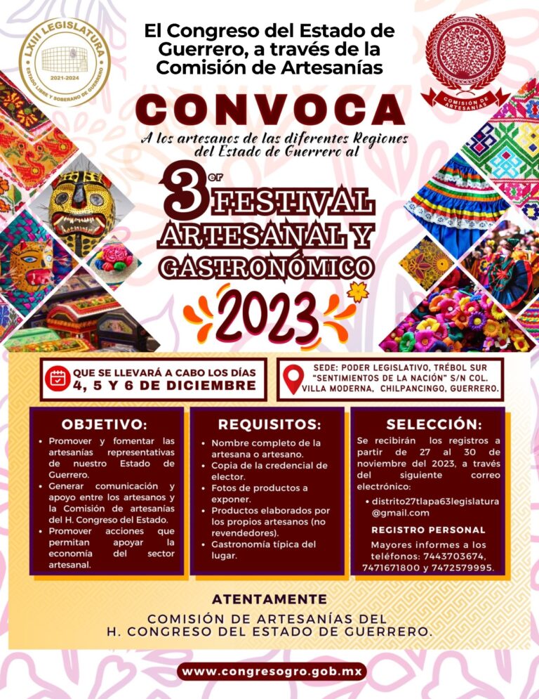 INVITA CONGRESO A PARTICIPAR EN EL TERCER FESTIVAL ARTESANAL Y GASTRONÓMICO 2023