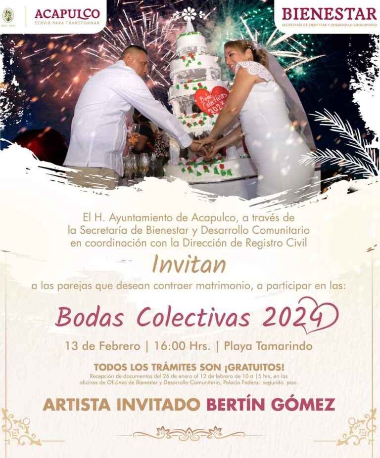 Invita Gobierno de Acapulco a parejas a participar en “Bodas Colectivas 2024”