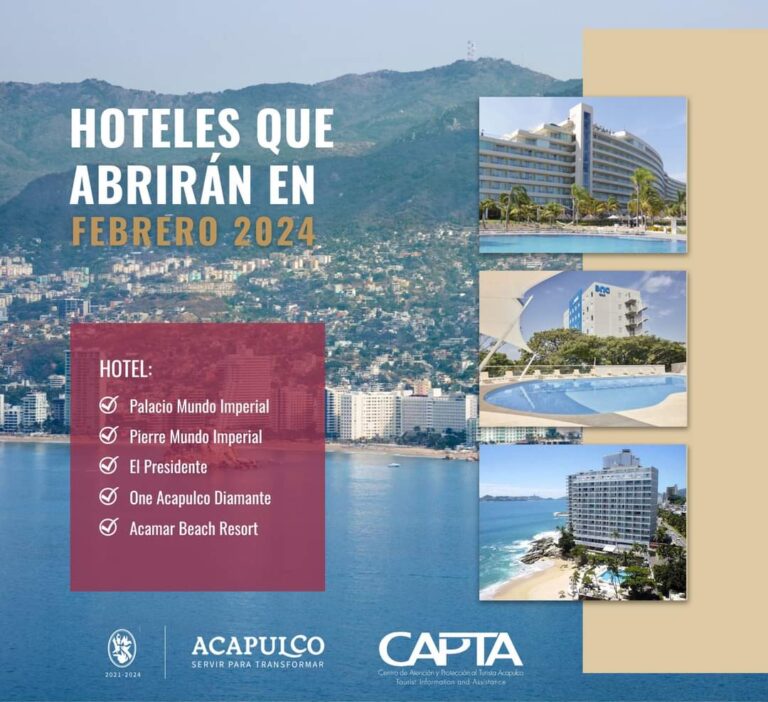 Continúa reapertura de hoteles en el puerto, informa Gobierno de Acapulco