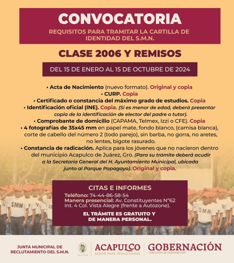 Invita Gobierno de Acapulco a jóvenes a tramitar su cartilla del Servicio Militar Nacional
