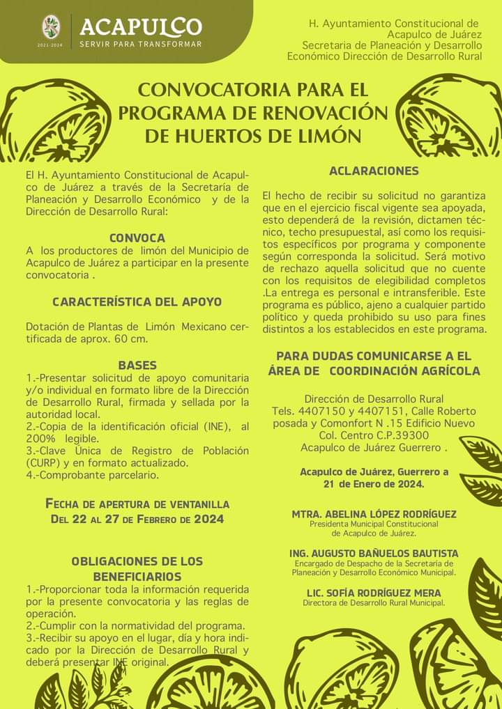 Emite Gobierno de Acapulco convocatoria para programas del sector rural