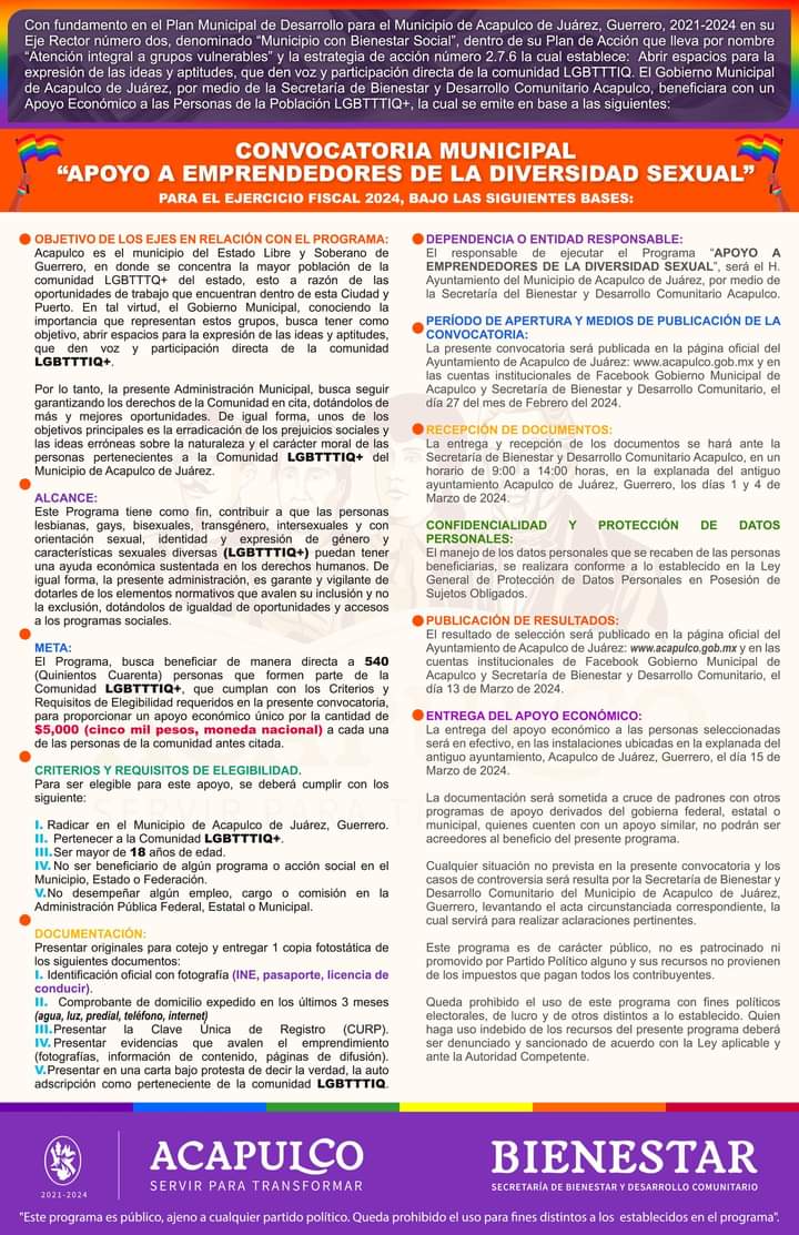 Anuncia Gobierno de Acapulco apoyos económicos a emprendedores de la comunidad LGBTTTIQ+