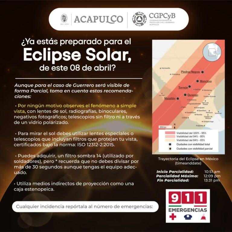 Emite Gobierno de Acapulco recomendaciones ante Eclipse Solar del 8 de abril