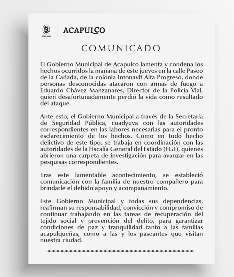 El Gobierno Municipal de Acapulco de Juárez, Guerrero, informa: