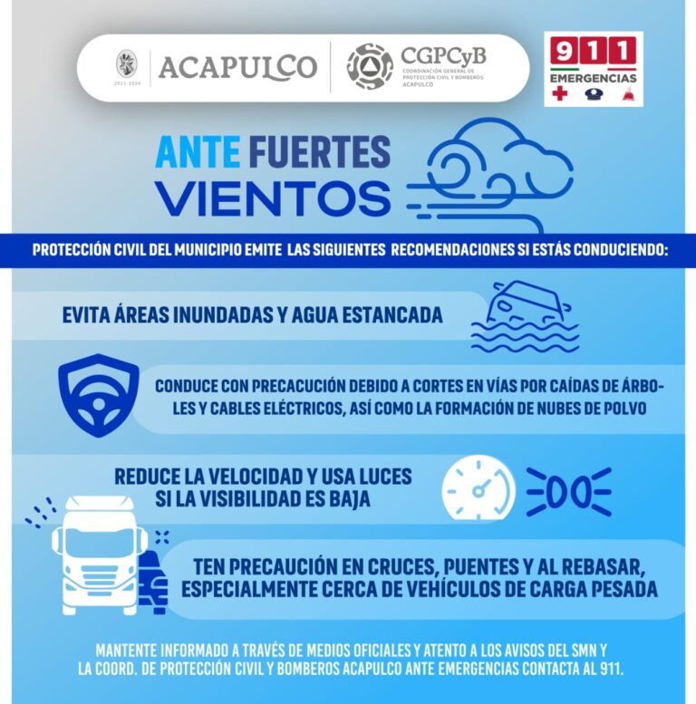 Emite Gobierno de Acapulco recomendaciones por vientos fuertes