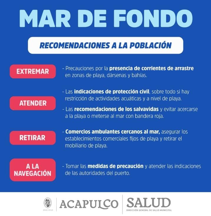 Exhorta Gobierno de Acapulco a tomar precauciones por mar de fondo