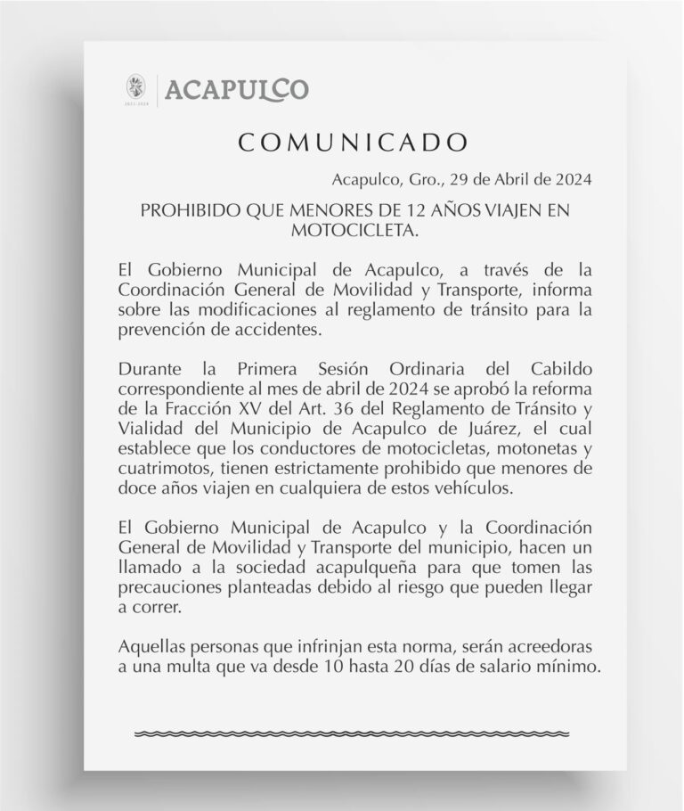 Llama Gobierno Municipal a motociclistas a no transportar a menores de edad