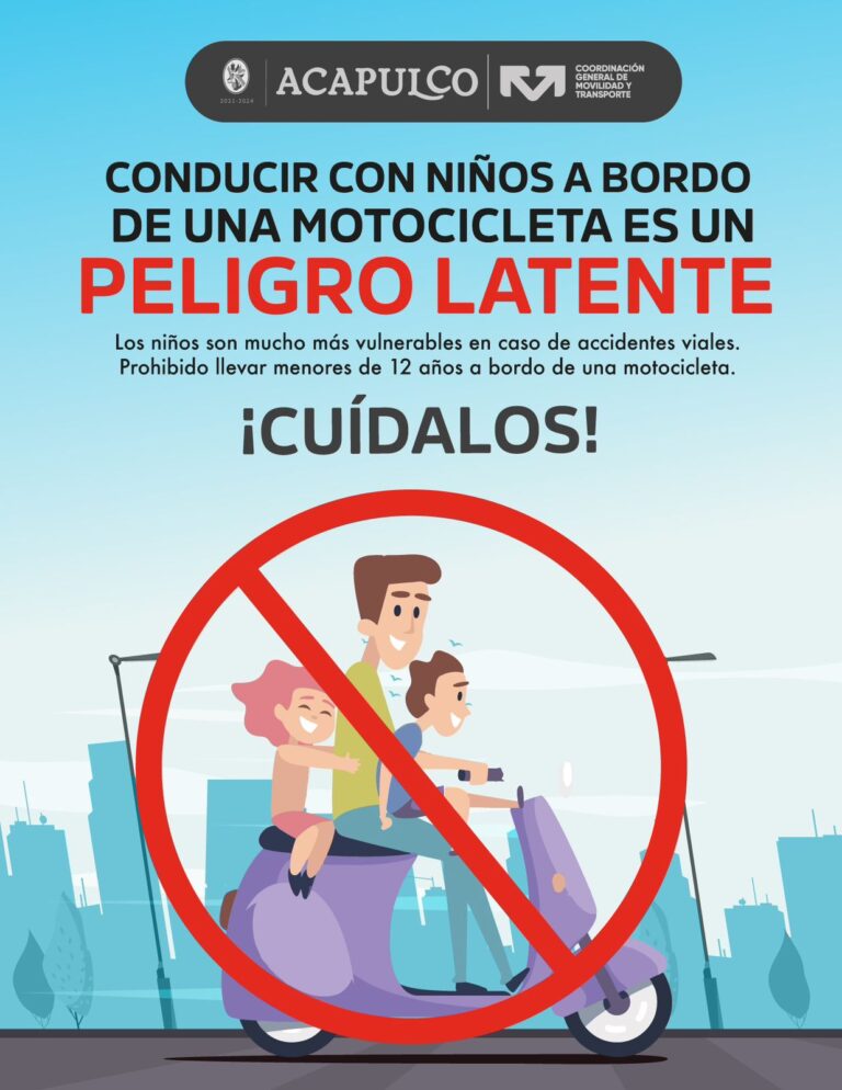 Gobierno Municipal prohíbe transportar a niños y niñas menores de 12 años en motocicletas