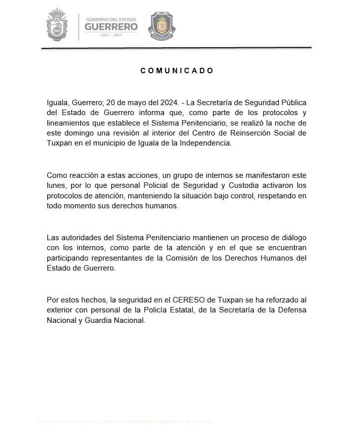 La Secretaría de Seguridad Pública del Estado de Guerrero informa