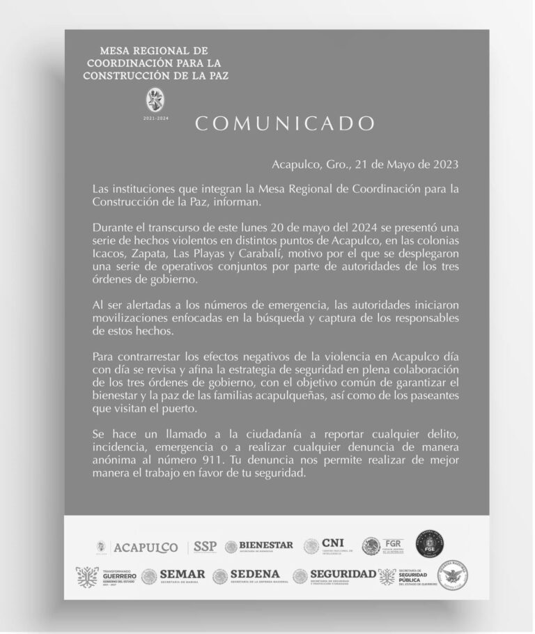 El Gobierno Municipal de Acapulco en coordinación con autoridades estatales y federales