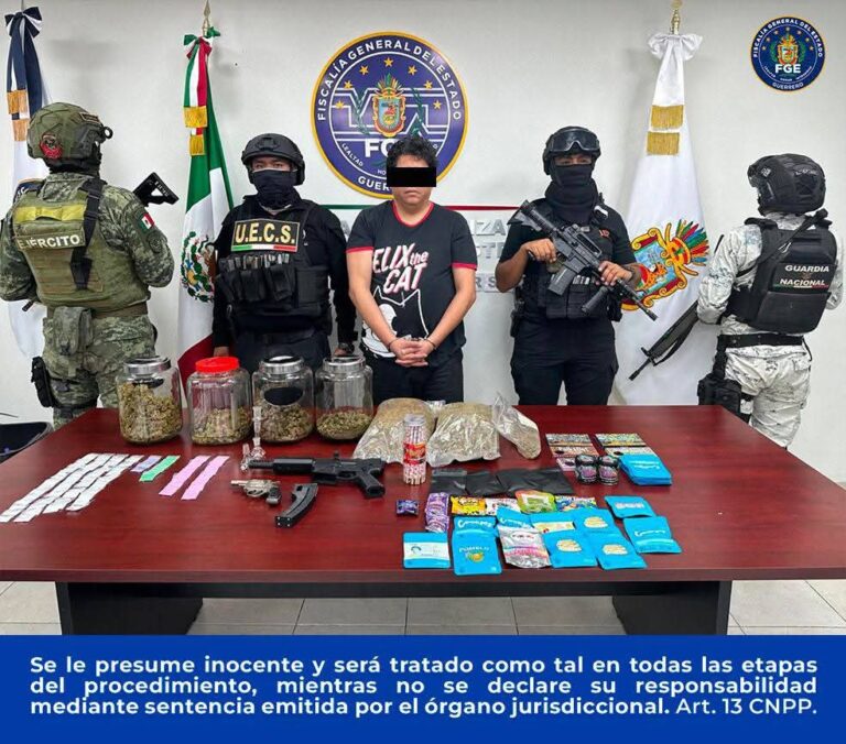 FGE Guerrero en coordinación con la DEFENSA, GN, SSyPC y SSP Guerero ejecutan una orden de cateo y detienen a una persona en Acapulco.