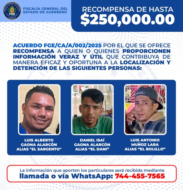 La FGE Guerrero ofrece recompensa para localizar a objetivos prioritarios relacionados con homicidios calificados en Acapulco