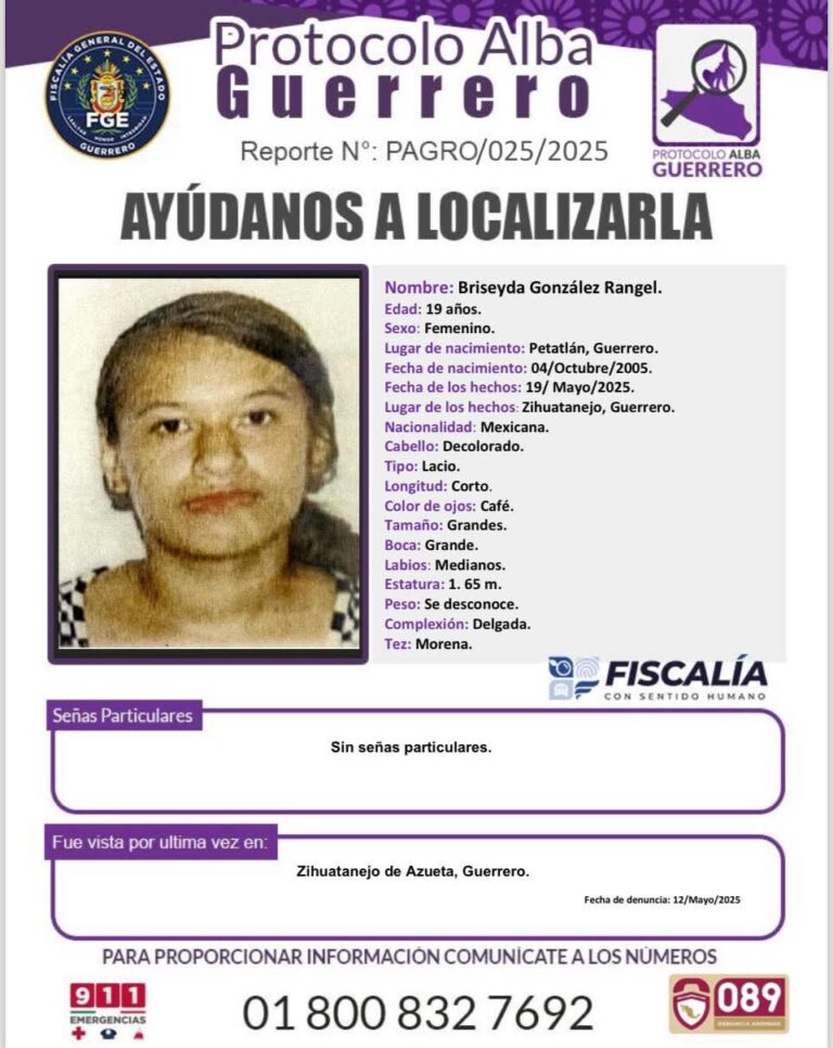 Buscan a una joven reportada como desaparecida en Zihuatanejo