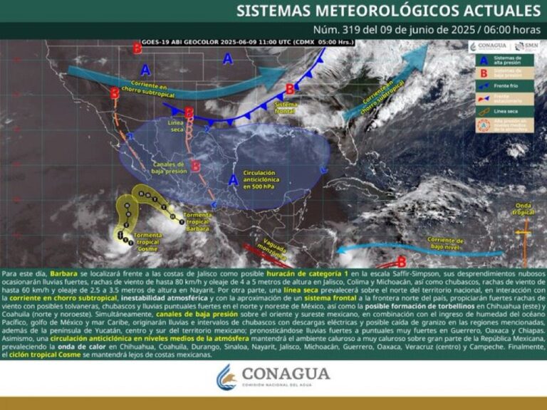 Barbara se localizará frente a las costas de Jalisco como posible huracán de categoría 1