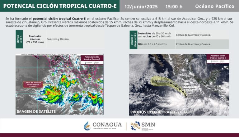 Se forma potencial ciclón tropical Cuatro – E en el océano Pacífico, informa Gobierno de Acapulco