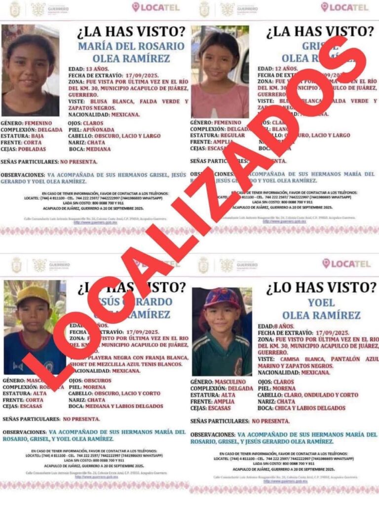 La Fiscalía de Guerrero confirma la localización con vida en Jojutla, de los cuatro hermanos desaparecidos en Acapulco