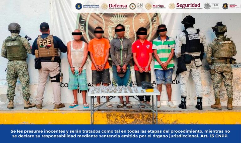 FGE Guerrero detiene en flagrancia a cinco individuos en Acapulco; asegura presunta marihuana