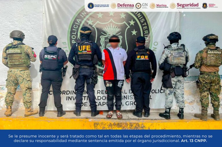 FGE Guerrero detiene en Acapulco a masculino por homicidio calificado en La Poza