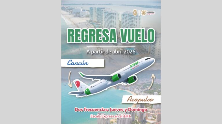 Regresa el vuelo Cancún–Acapulco y fortalece la conectividad aérea del Hogar del Sol