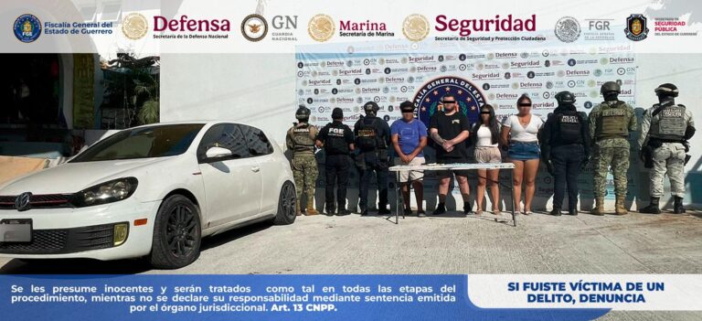 FGE Guerrero detiene en flagrancia a cuatro personas en Acapulco; aseguran presunto cristal y un vehículo