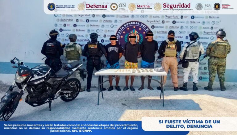 Detiene FGE Guerrero a tres hombres en posesión de presunta droga en Acapulco